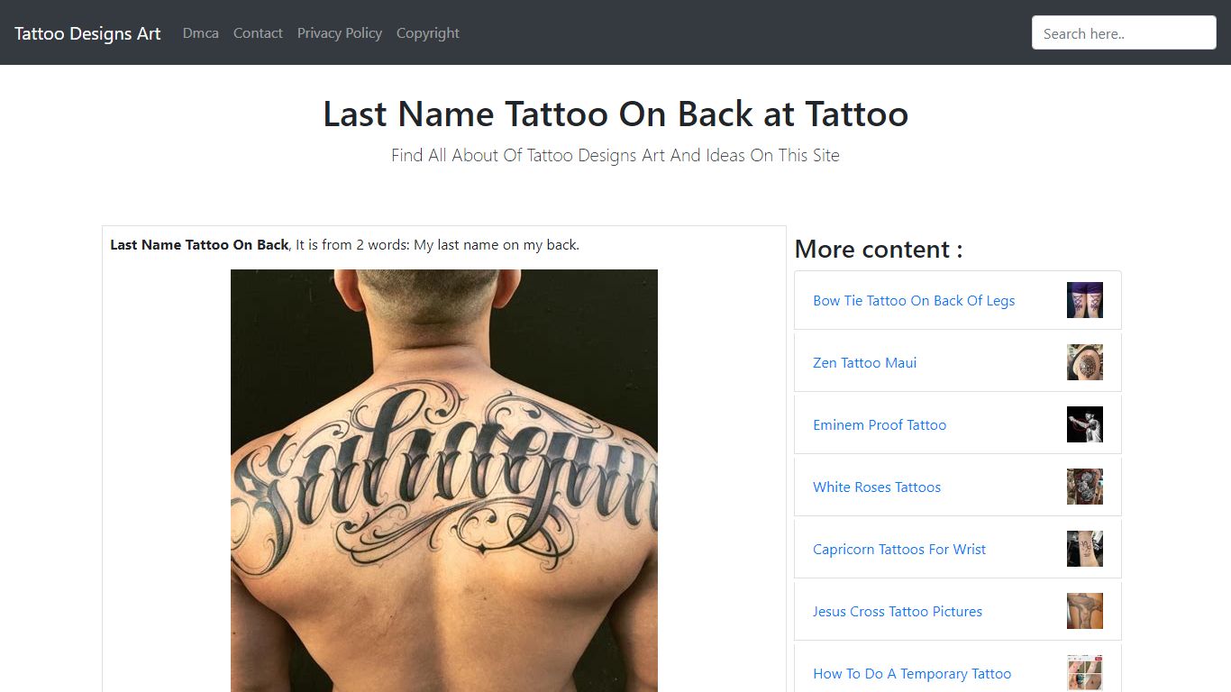 Last Name Tattoo On Back at Tattoo