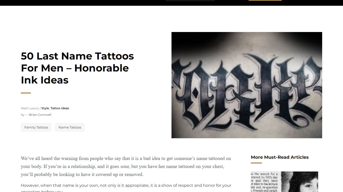 50 Last Name Tattoos For Men - Honorable Ink Ideas - Next Luxury